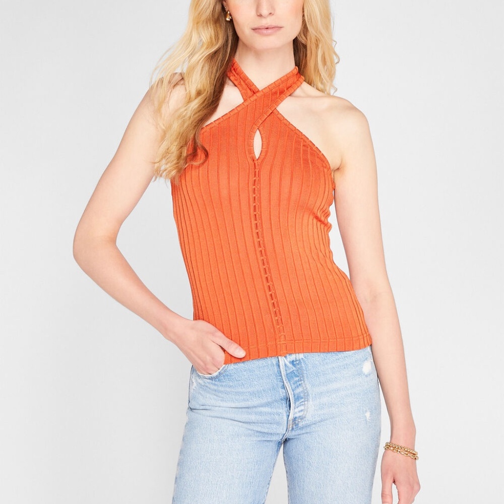 Shiny Wide Rib Halter Top - New With Tags - NEVER WORN - Sun Rise